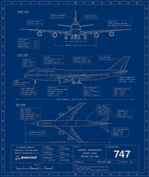 Boeing 747 "Queen of the Skies" Blueprint Blanket