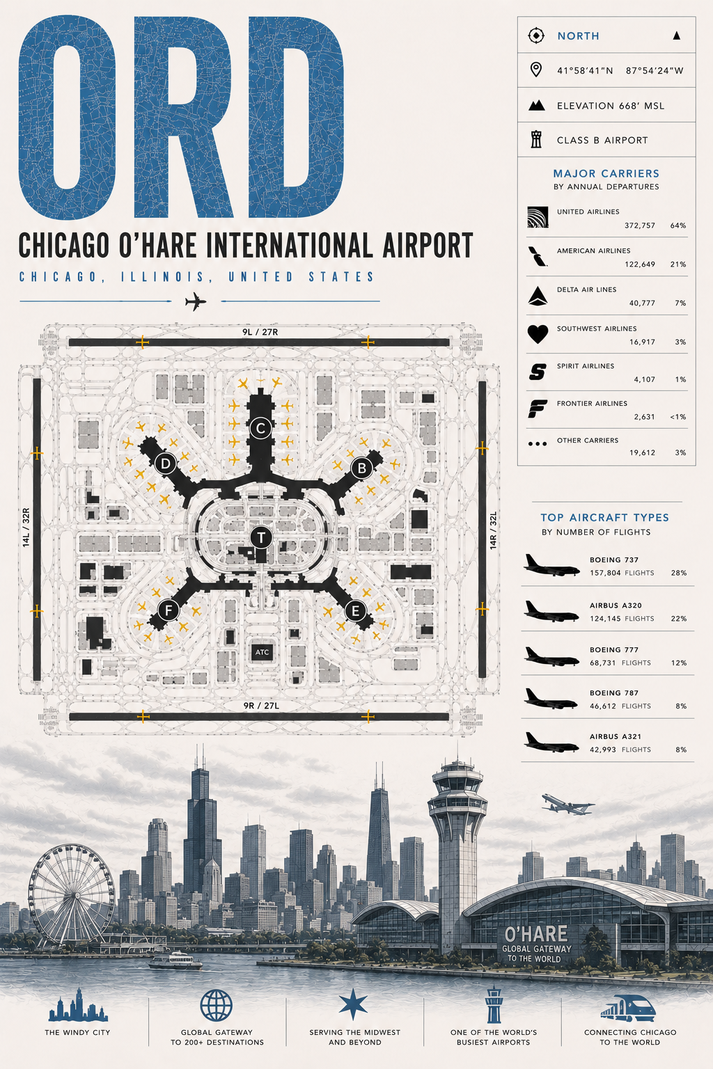 Planes Gone Wrong - ORD Airport Blueprint Poster