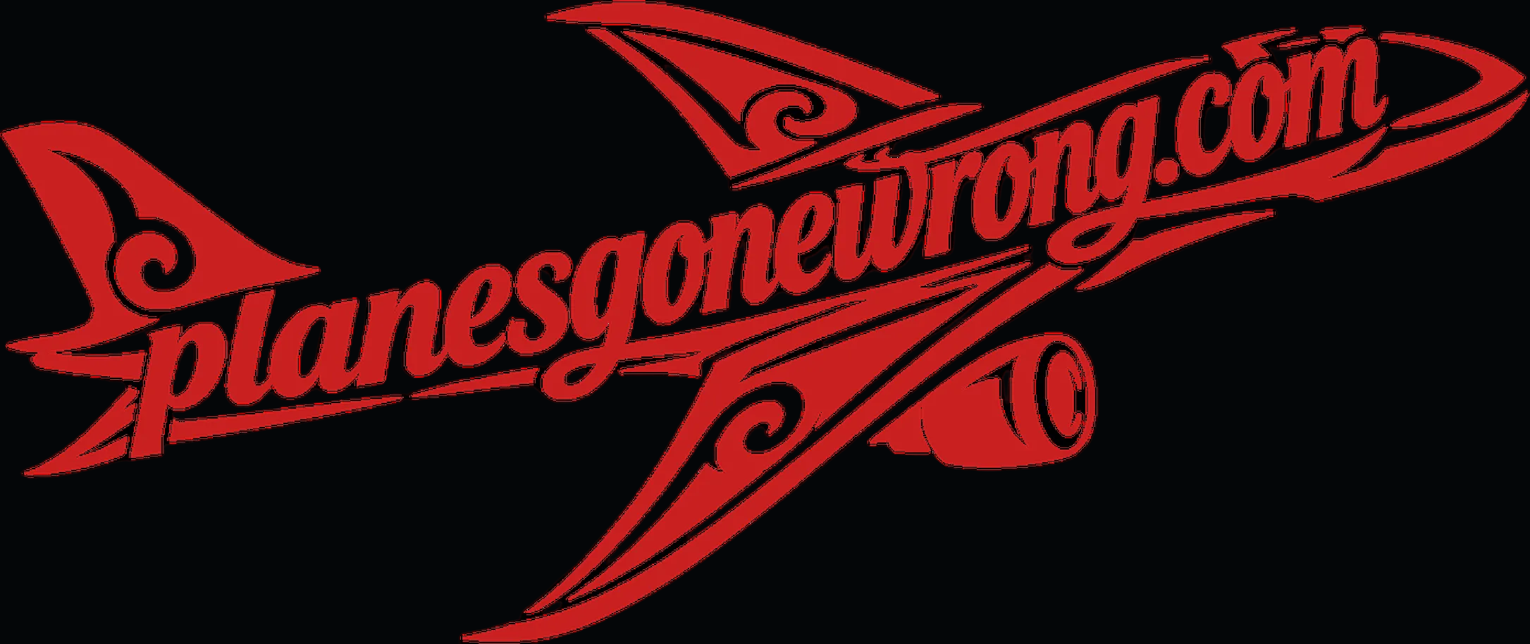 Red airplane-shaped logo with 'planesgonewrong.com' text on a white background