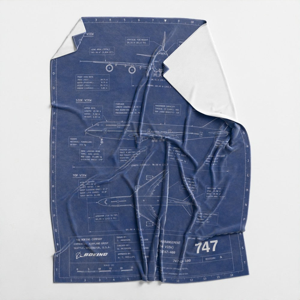 Boeing 747 "Queen of the Skies" Blueprint Blanket