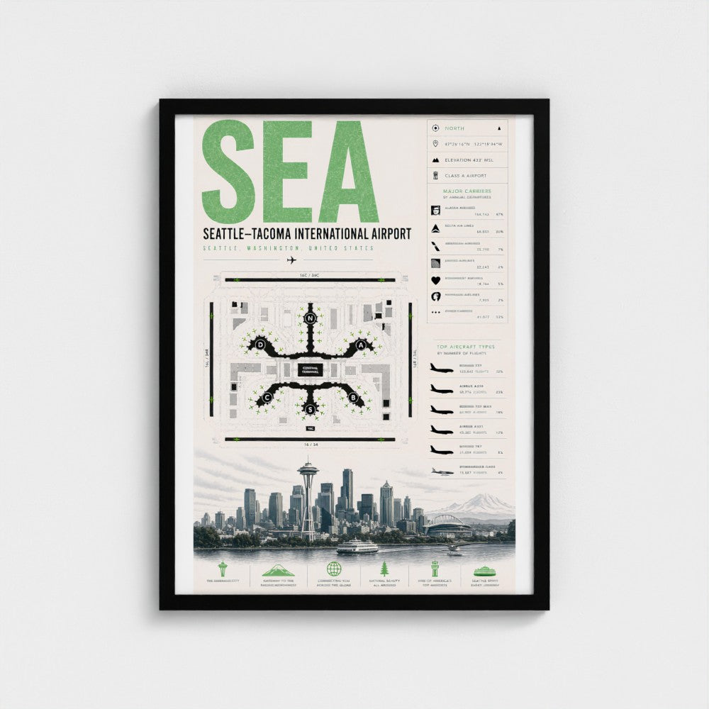 Planes Gone Wrong - SEA Airport Blueprint Poster